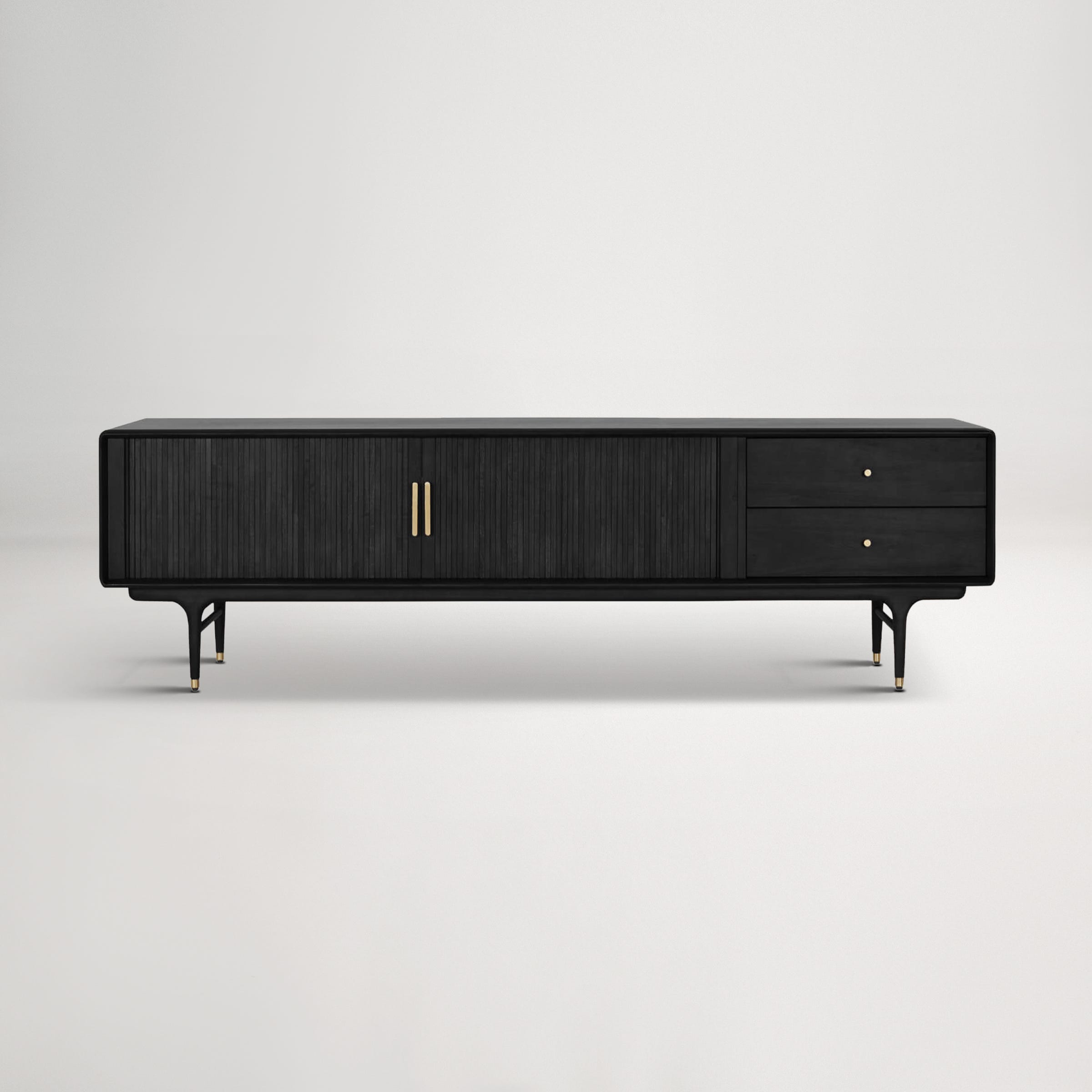 Manhattan TV Unit | Poplar Timber | Black Stain | Gold Accents
