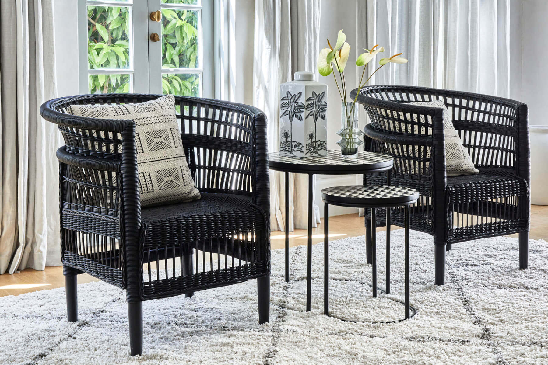 Black cane armchair sales