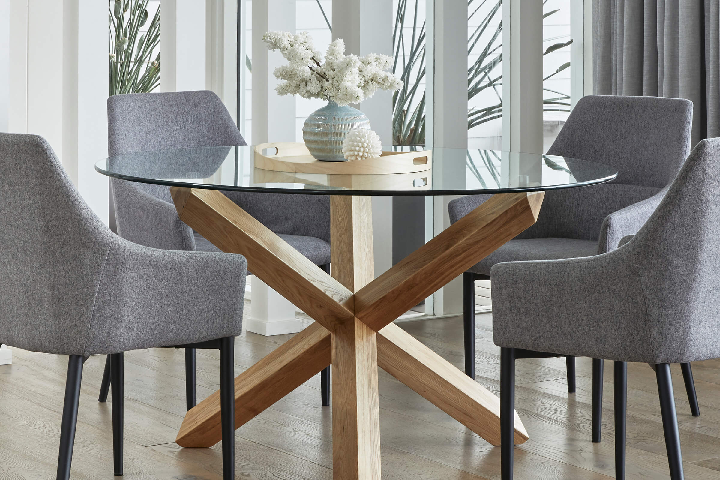 130cm round best sale glass dining table