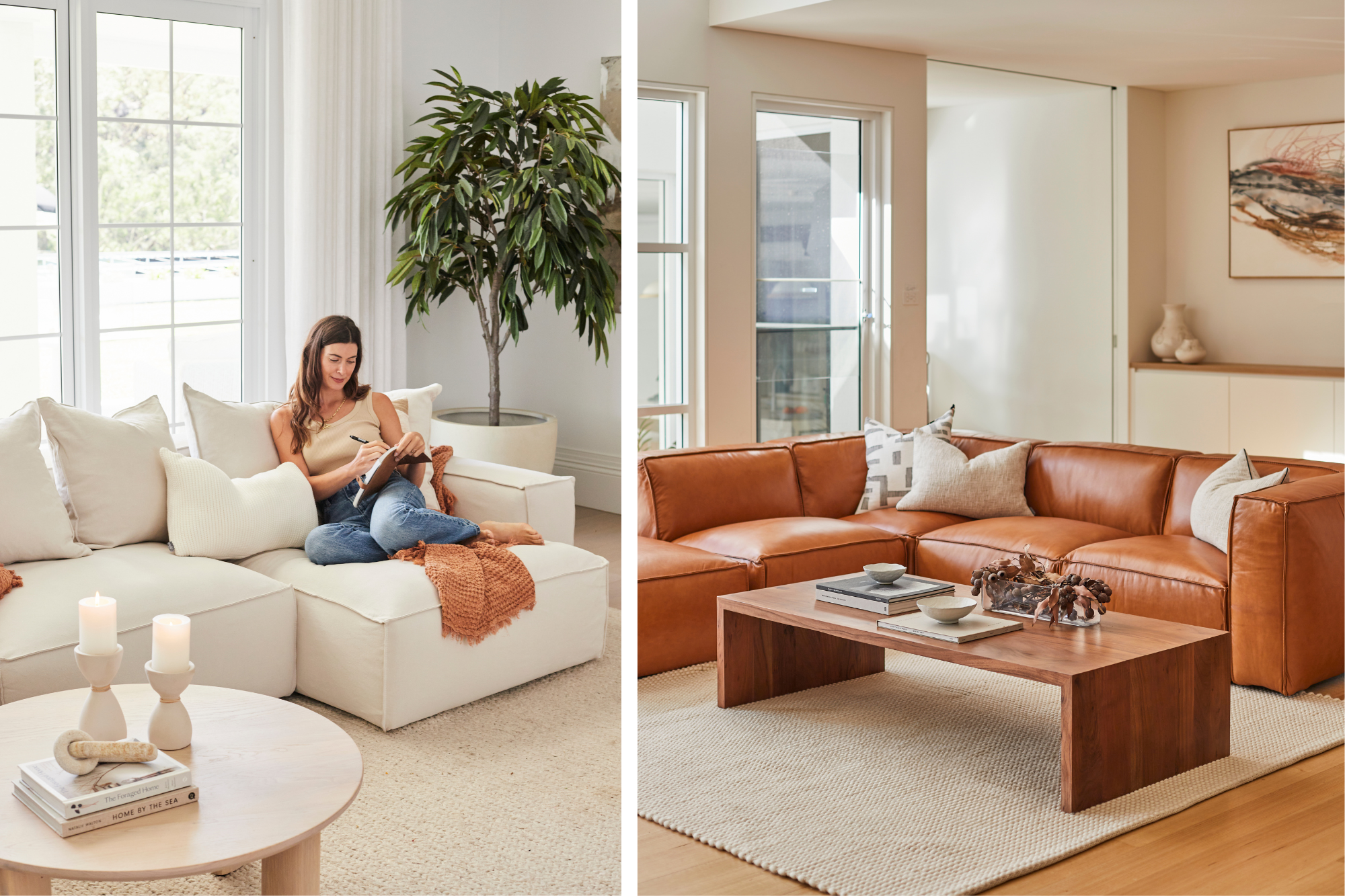 Fabric and Leather Sofa