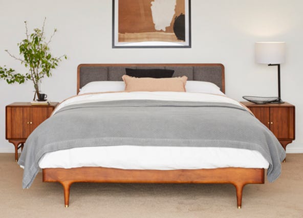 Manhattan King Bed Walnut and Grey Upholstery Style Shoot