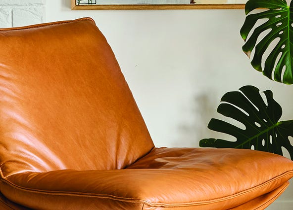 Alexander Swivel Chair Tan Back Leather Up Close Style Shoot