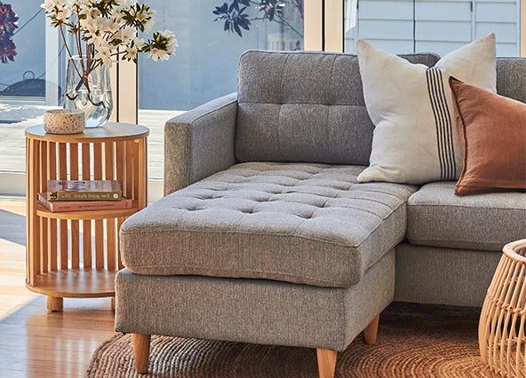 Alexis Chaise Reversible Sofa Light Grey Leg Up Close