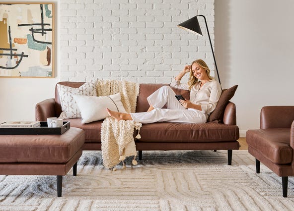 Alice Leather 3 Seat Sofa Phoenix Coffee Style Shoot