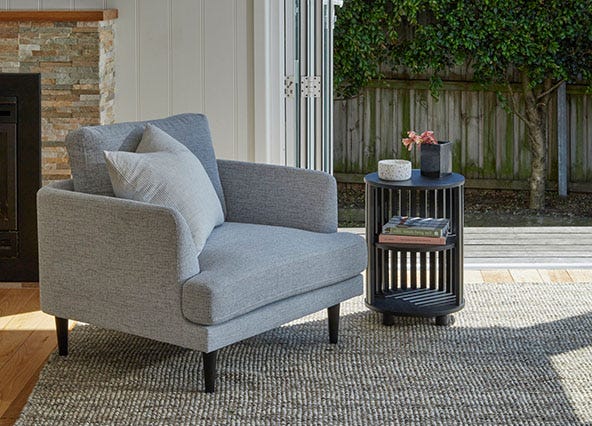 Alice Armchair Vienna Light Grey Black Leg Style Shoot