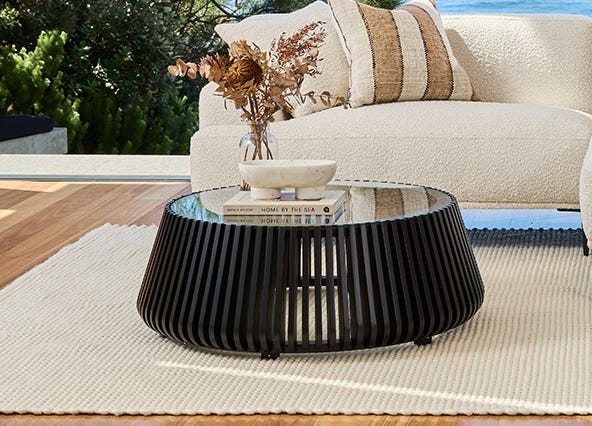 Aurora Glass Coffee Table Black Front Style Shoot