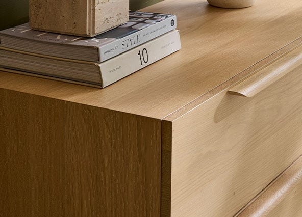 Arlo Chest of 3 Drawers Top Up Close Lifestyle Shoot
