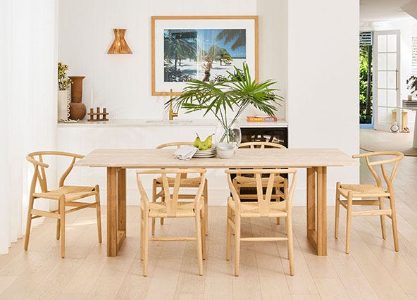 Bronte Dining Table 220 Travertine Top Up Close Style Shoot