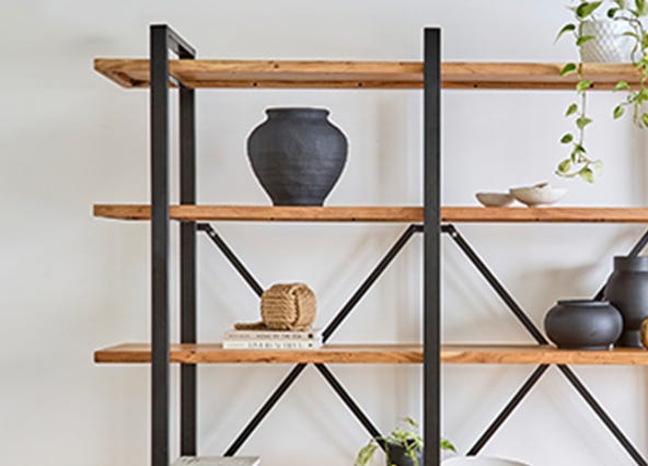 Dakota Bookshelf Teak Front Up Close Style Shoot