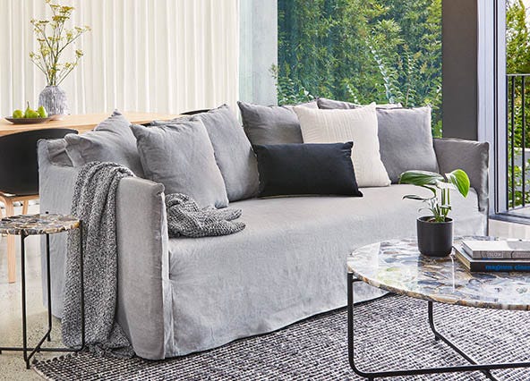 Bronte 2 Seat Sofa Light Grey Style Shoot