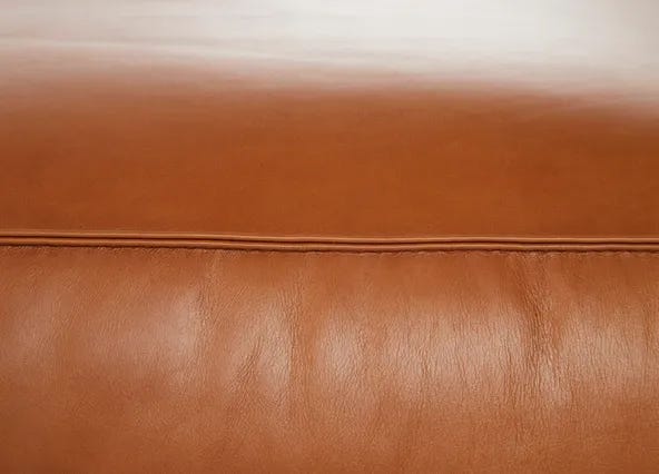 Linden Leather Ottoman Ranch Tan Side Up Close