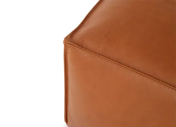 Linden Leather Ottoman Ranch Tan Leather Up Close