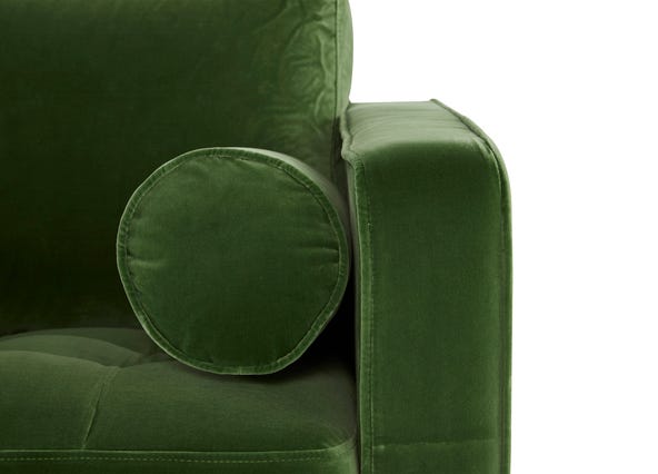 Draper Armchair Velvet Green Bolster Up Close