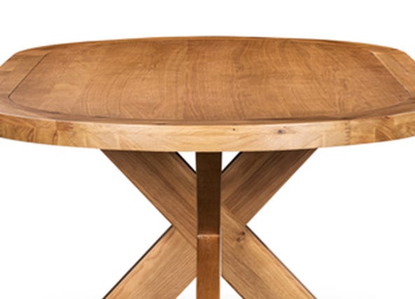 Galaxy Oval Dining Table Oak Side Up Close