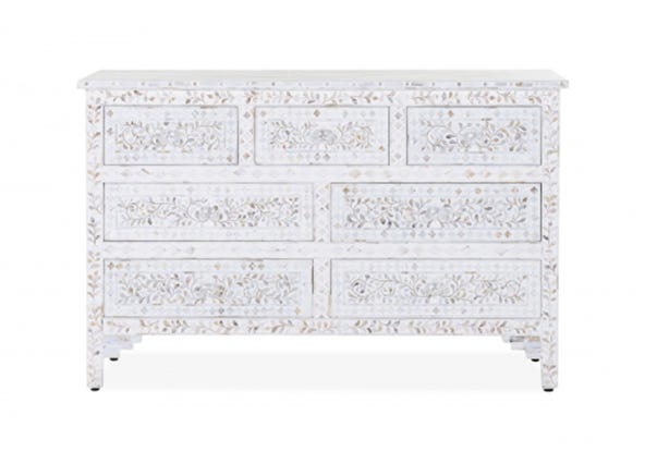 Portia Mother of Pearl Inlay Chest of 7 Drawers Front