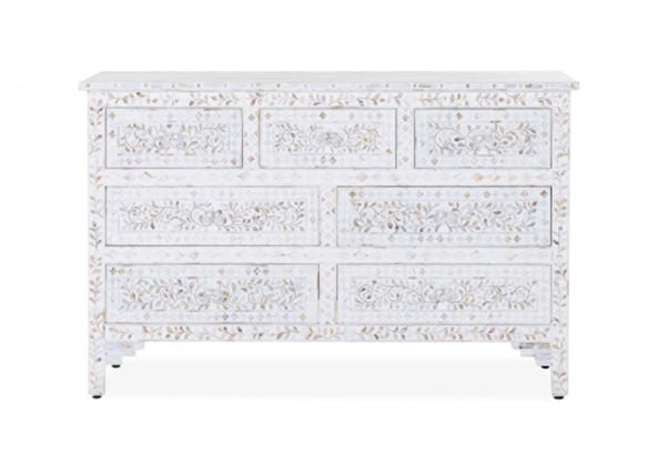 Portia Mother of Pearl Inlay Chest of 7 Drawers Front