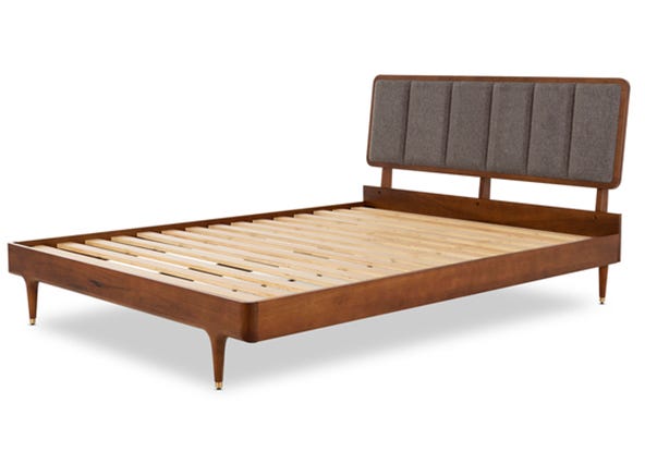 Manhattan King Bed Walnut and Grey Upholstery Angle