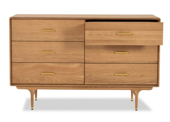 Manhattan 6 Drawer Dresser Oak Open Drawer Front