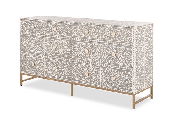 Cleo Chest of 6 Drawers Light Grey Angle