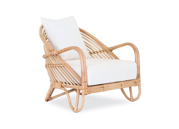 Fortuna Armchair Natural Rattan White Fabric Angle