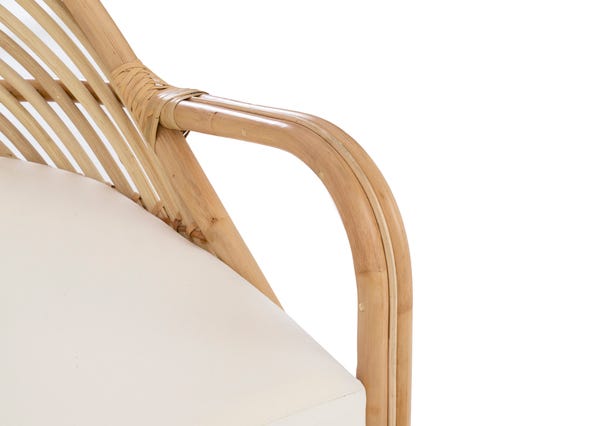 Fortuna Armchair Natural Rattan White Fabric Seat Up Close