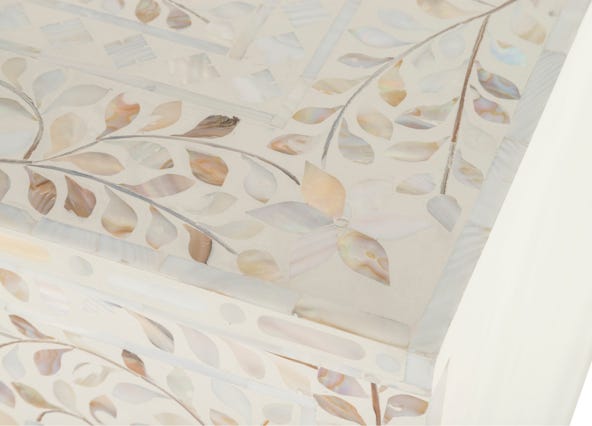 Portia Mother of Pearl Inlay Chest of 4 Drawers Up Close