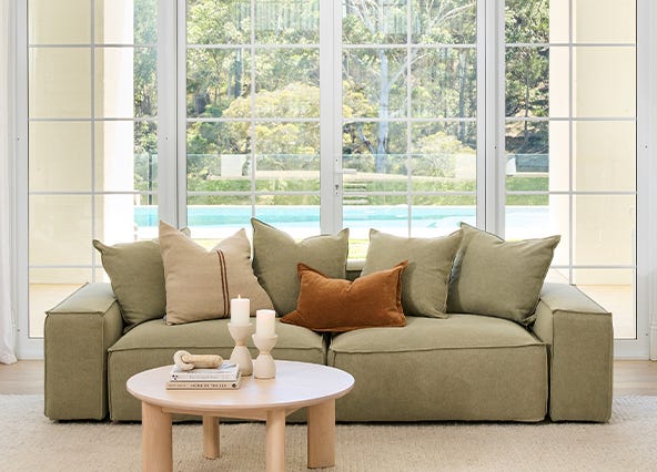 Oasis 3 Seat Chaise Sofa Front Green
