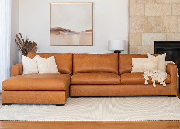 Urban Leather Left Chaise Lounge Phoenix Tan Style Shoot