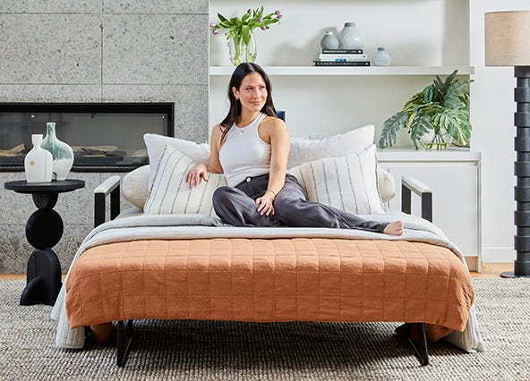 Kobe Sofa Bed Bailey Stone Open Angle Style Shoot