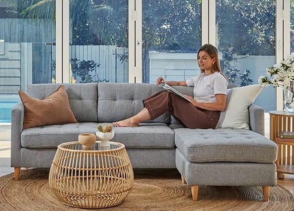 Alexis Chaise Reversible Sofa Light Grey Style Shoot