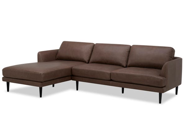 Alice Leather Left Chaise Sofa Phoenix Coffee Angle