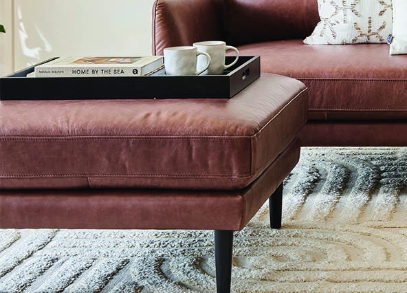 Alice Leather Ottoman Phoenix Coffee Leg Up Close Style Shoot
