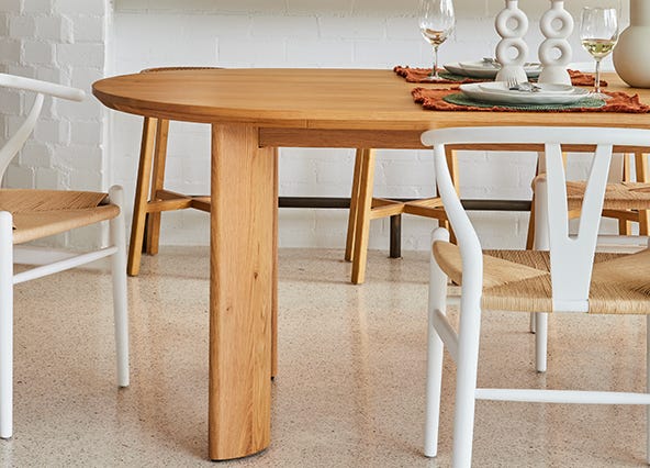 Graze Arrow Dining Table Natural 180 Top Corner Style Shoot