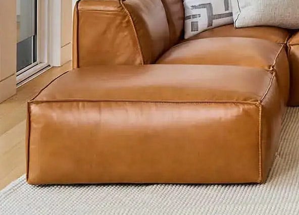Linden Leather Ottoman Ranch Tan Angle