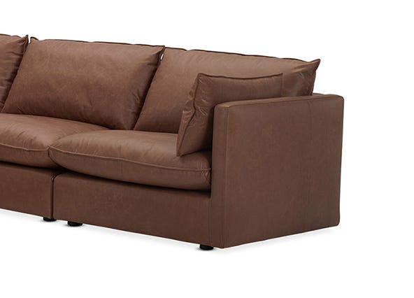 Loft Mini Leather Left Corner Sofa Phoenix Saddle Arm Up Close