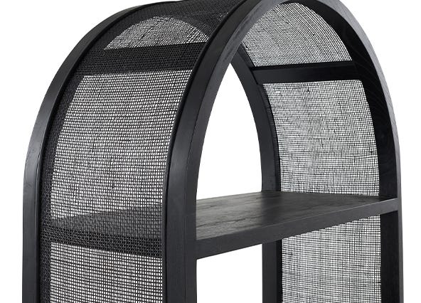 Mindi Bookshelf Black Top Rattan Up Close