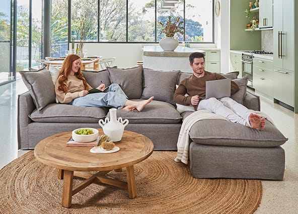 Venice Right Hand Chaise Sofa Stone Grey Style Shoot
