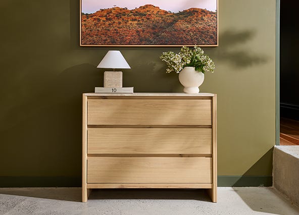 Hallie 3 Chest of Drawers Travertine Lifestyle Shoot