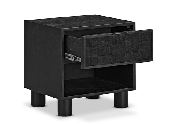 Rio Bedside Table Black Angle Open Drawer